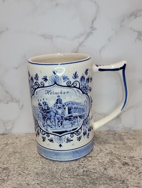 Vintage Heineken Blue Delft Ceramic Beer Stein Mug from Holland